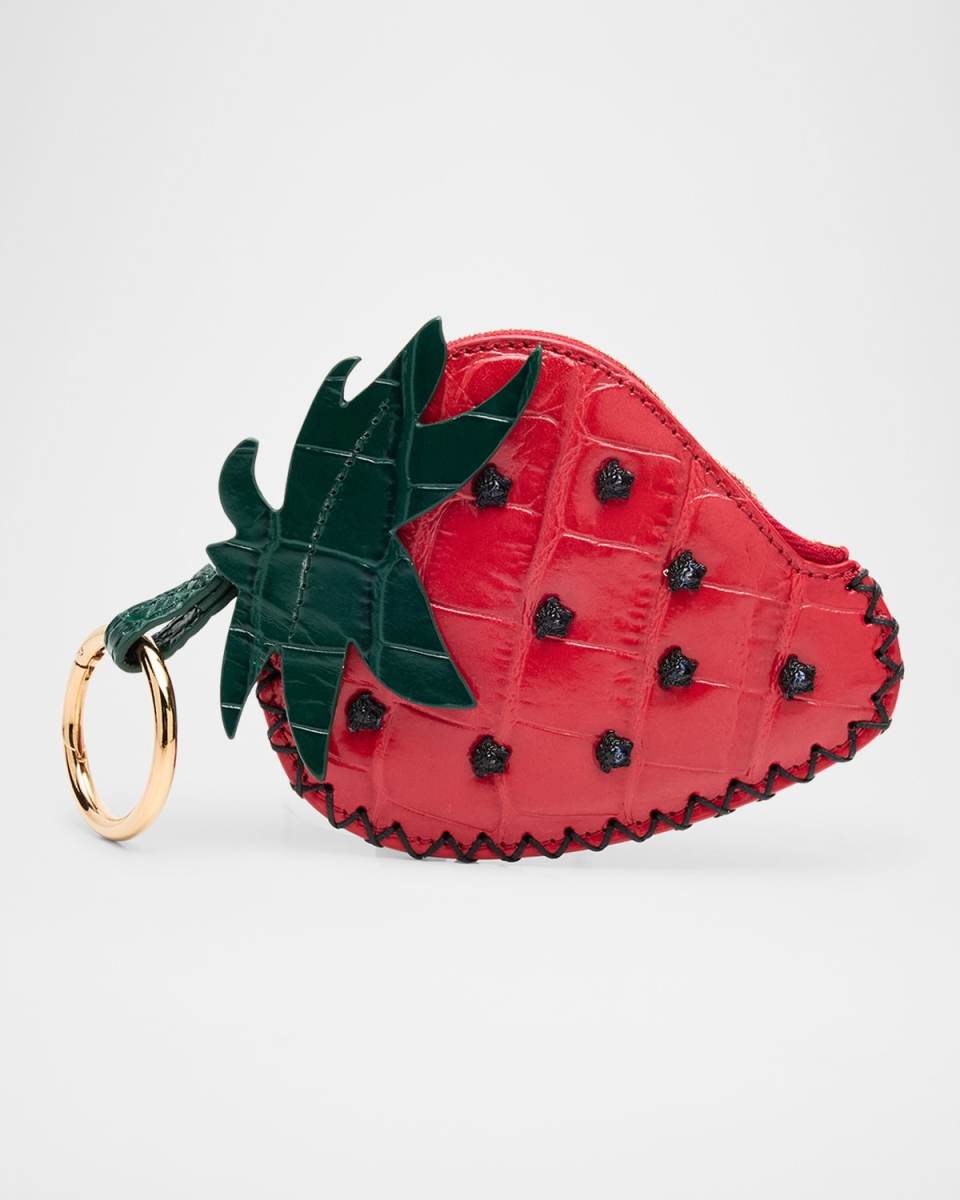 Strawberry Croc-Embossed Leather Charm